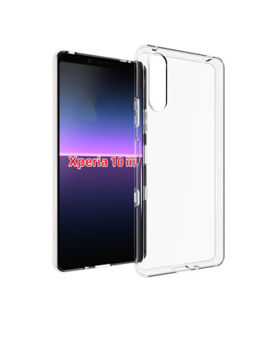 Transparent TPU-skal för Xperia 10 III, visat från sidan med skärmen synlig