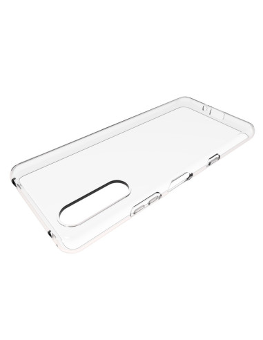 Transparent TPU-skal för Xperia 10 III, visat i en lätt vinklad vy med knappar och kamerautskärning