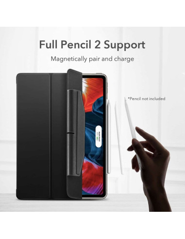 Flipfodralet i svart med stöd för Apple Pencil 2, sett framifrån