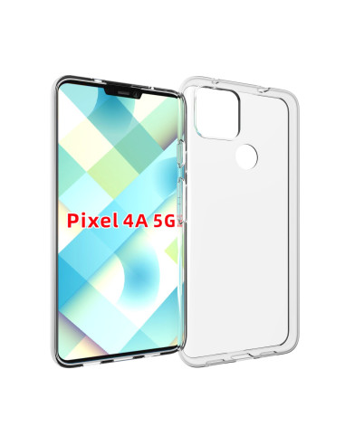 Transparent TPU-skal för Google Pixel 4a 5G, visat från sidan med tydlig utskärning för kameran
