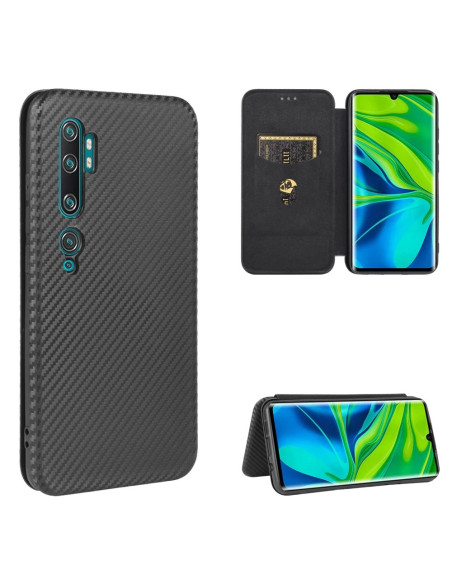 Flipfodral i kolfiberdesign för Xiaomi Mi 10/10 Pro med kortfack och ställfunktion