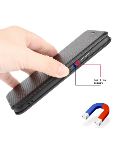 Sidan av Xiaomi Mi 10/10 Pro flipfodral med kolfiberdesign och magnetisk stängning