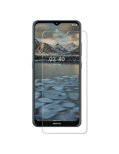 Nokia 2.4 med härdat glas monterat, visar skärmen och skyddet