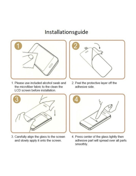 Installationsguide för härdat glas till Samsung A50, med steg-för-steg instruktioner och illustrationer