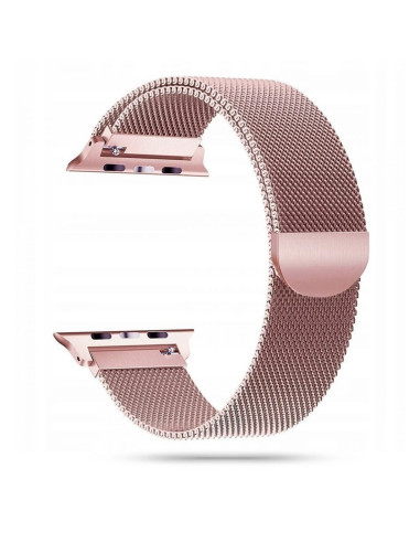 Milanesisk loop armband i roséguld för OnePlus Watch, visande armbandets struktur och fästen