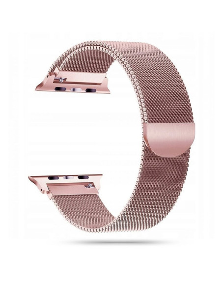 Milanesisk loop armband i roséguld för OnePlus Watch, visande armbandets struktur och fästen