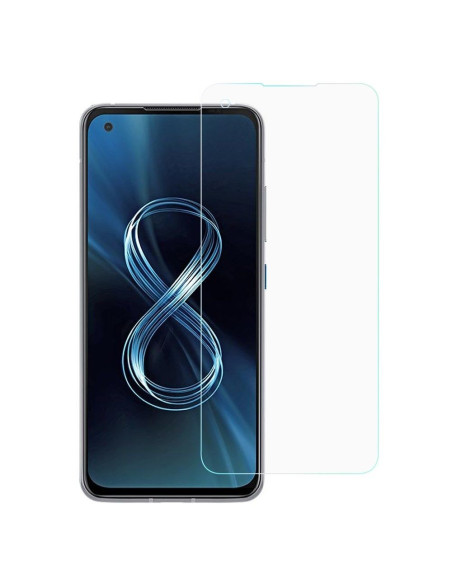 Transparent skärmskydd monterat på en Zenfone 8 med tydlig skärmvy