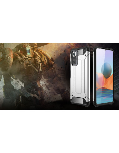 Xiaomi Redmi Note 10 Pro SlimArmor skal i silver med hård yta och upphöjd ram, sedd från sidan