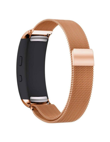 Milanesisk loop-armband i roséguld för Samsung Galaxy Fit 2, sett från ovan med fokus på spännet