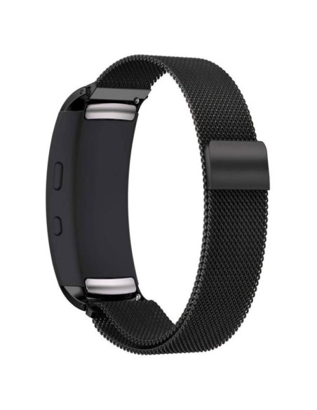 Milanesisk loop armband i svart för Samsung Galaxy Fit 2, sett från ovan med fokus på fästet