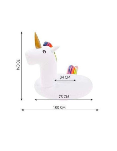 Upplåsbar badmadrass Unicorn med mått och detaljerad vy från sidan