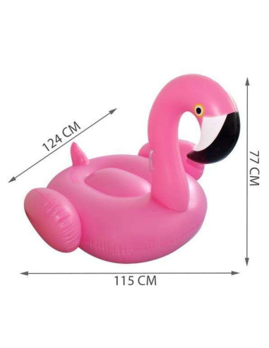 Upplåsbar badmadrass flamingo, sett ovanifrån med mått angivna