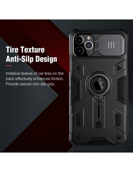 iPhone 11 Pro Max skal med ringhållare, visande textur och greppdesign på baksidan
