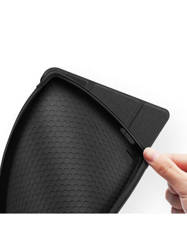 Närbild av insidan av svart Dux Ducis Domo fodral för Samsung Tab A7 Lite, med fokus på texturen och vikfunktionen