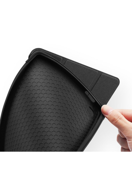 Närbild av insidan av svart Dux Ducis Domo fodral för Samsung Tab A7 Lite, med fokus på texturen och vikfunktionen