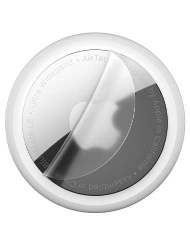 Närbild av Hofi hydrogelfilm installerad på Apple AirTag