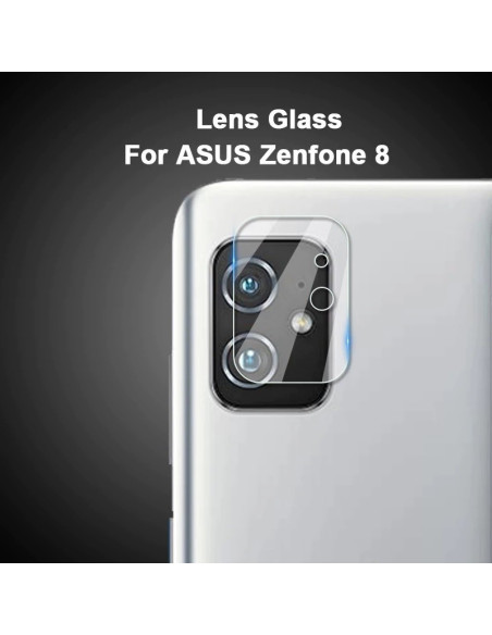 Transparent linsskydd i härdat glas monterat på baksidan av Asus Zenfone 8
