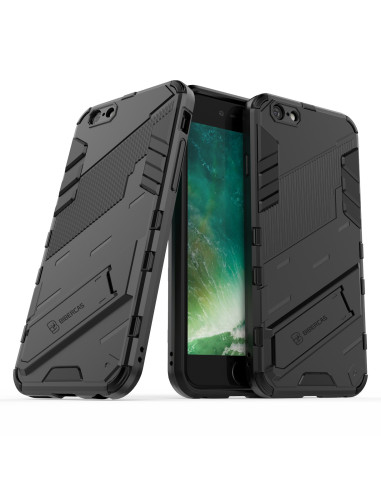 iPhone 6S Plus skal i svart med kickstand, sett från sidan och bakifrån