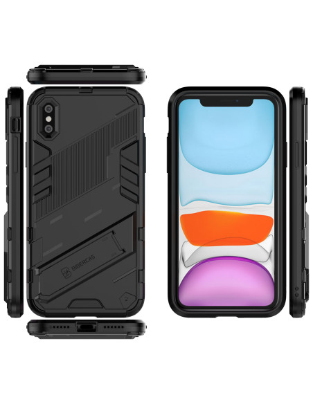 iPhone X/XS stöttåligt skal med kickstand, visat från sidan med telefonen monterad och stativet utfällt