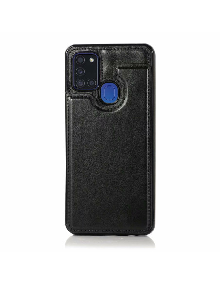 Svart flip-skal för Samsung A21S med stängd design och kortfack på baksidan