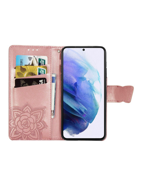 Samsung S21 Plus Plånboksfodral PU-Läder 4-FACK Motiv Fjäril