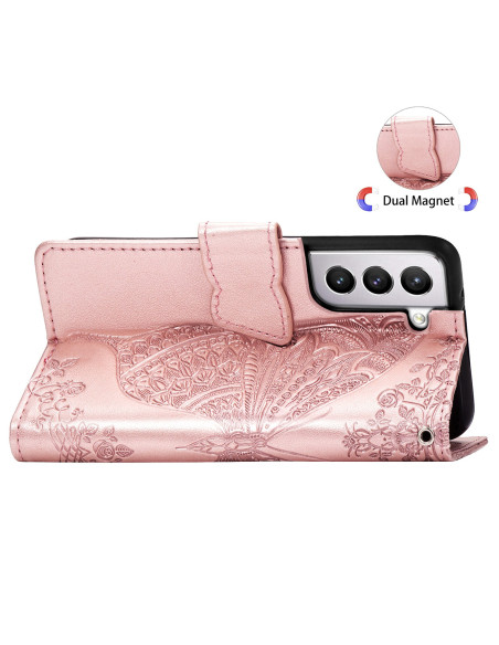 Samsung S21 Plus Plånboksfodral PU-Läder 4-FACK Motiv Fjäril