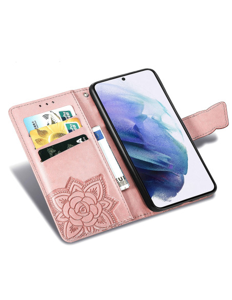 Samsung S21 Plus Plånboksfodral PU-Läder 4-FACK Motiv Fjäril