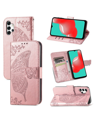 Plånboksfodral för Samsung A32 5G med fjärilsmotiv, öppet med kortfack synliga