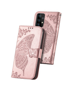 Plånboksfodral för Samsung A72 med fjärilsmotiv, öppet med kortfack och telefon insatt 2
