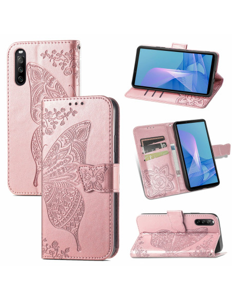 Fjärilsmönstrat plånboksfodral för Xperia 10 III med öppet lock och kreditkortsfack