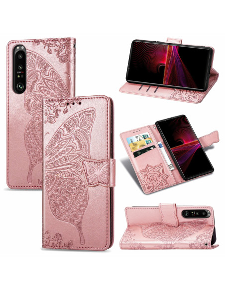Xperia 1 III Plånboksfodral PU-Läder 4-FACK Motiv Fjäril