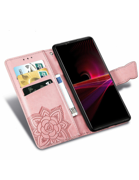 Xperia 1 III Plånboksfodral PU-Läder 4-FACK Motiv Fjäril