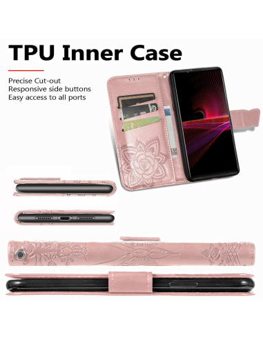 Xperia 1 III Plånboksfodral PU-Läder 4-FACK Motiv Fjäril