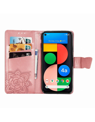 Google Pixel 5 Plånboksfodral PU-Läder 4-FACK Motiv Fjäril