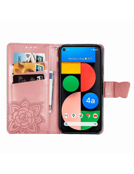 Google Pixel 5 Plånboksfodral PU-Läder 4-FACK Motiv Fjäril