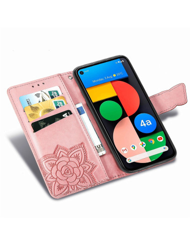 Google Pixel 5 Plånboksfodral PU-Läder 4-FACK Motiv Fjäril