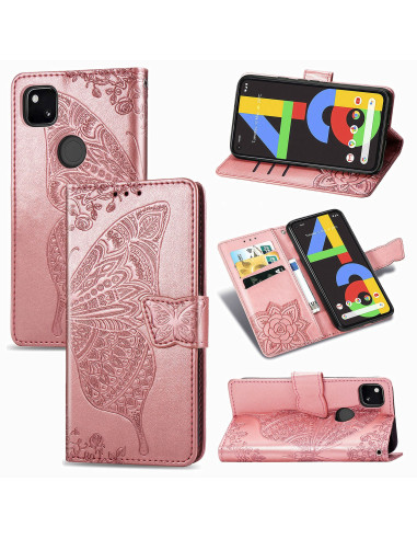 Google Pixel 4a 4G Plånboksfodral PU-Läder 4-FACK Motiv Fjäril