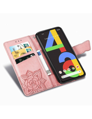 Google Pixel 4a 4G Plånboksfodral PU-Läder 4-FACK Motiv Fjäril