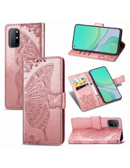 OnePlus 8T Plånboksfodral PU-Läder 4-FACK Motiv Fjäril