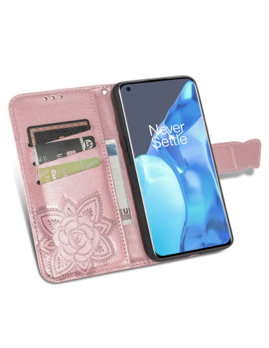 OnePlus 9 Pro Plånboksfodral PU-Läder 4-FACK Motiv Fjäril