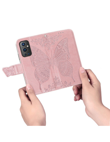 OnePlus 9 Pro Plånboksfodral PU-Läder 4-FACK Motiv Fjäril