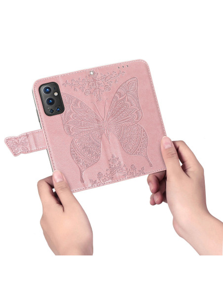 OnePlus 9 Pro Plånboksfodral PU-Läder 4-FACK Motiv Fjäril