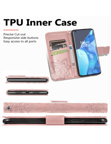 OnePlus 9 Pro Plånboksfodral PU-Läder 4-FACK Motiv Fjäril
