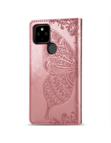 Plånboksfodral med fjärilsmotiv, stängt med detaljerad prägling i rosa