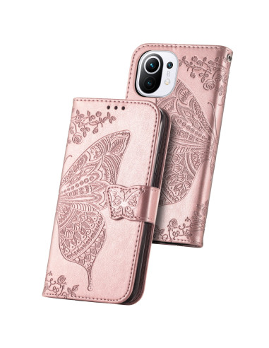 Fjärilsmönstrat plånboksfodral för Xiaomi Mi 11 med stängt lock och detaljerad design