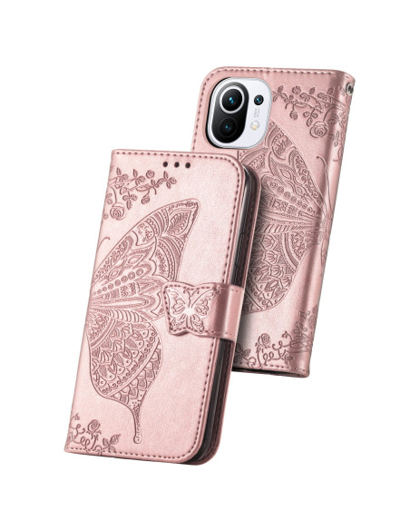 Fjärilsmönstrat plånboksfodral för Xiaomi Mi 11 med stängt lock och detaljerad design