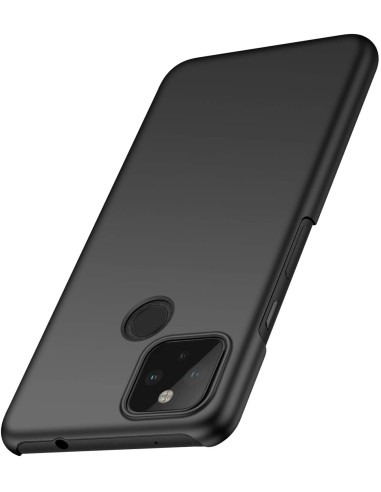 Mattsvart skal för Google Pixel 4a 5G, sett från sidan med kameraöppning
