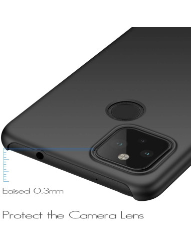 Detaljvy av mattsvart skal för Google Pixel 4a 5G med kameraöppning och fingeravtryckssensor