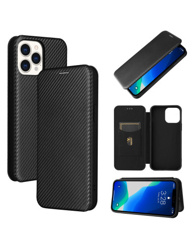 Flipfodral i karbonfiberdesign för iPhone 13 Pro med öppet kortfack och stativfunktion