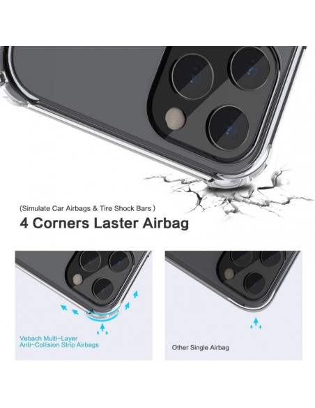 Detaljvy av iPhone 13 Pro Max skalets förstärkta hörn och luftkuddar